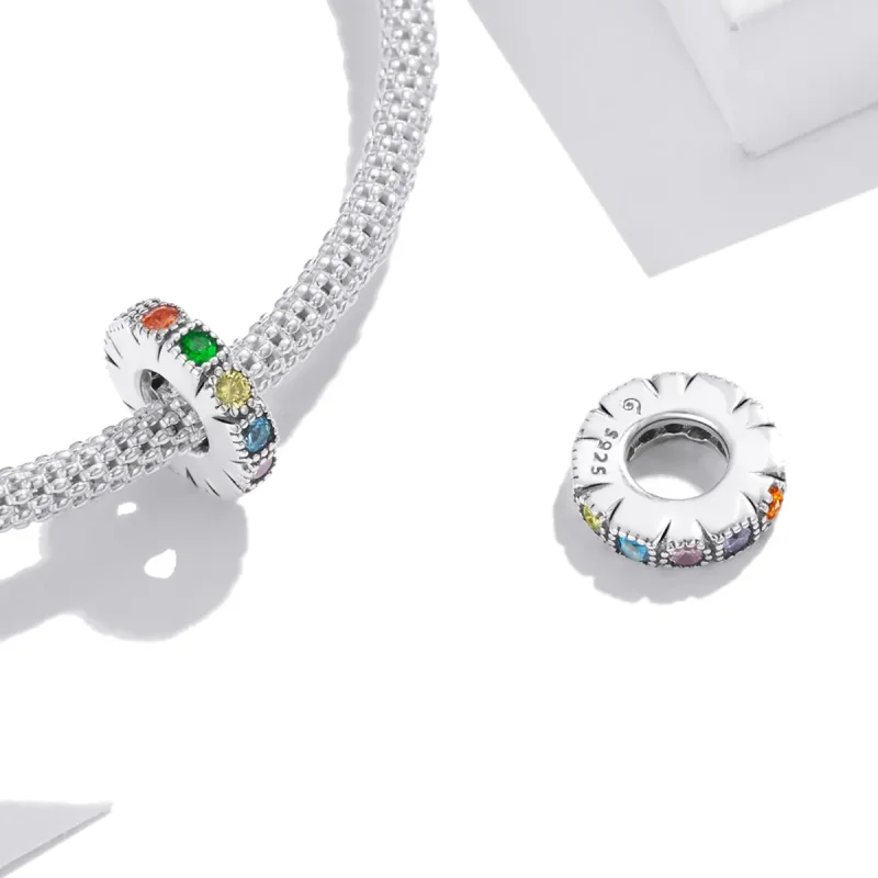 (image for) Pandora Style Rainbow Stone Spacer Charm - BSC473 - View 4