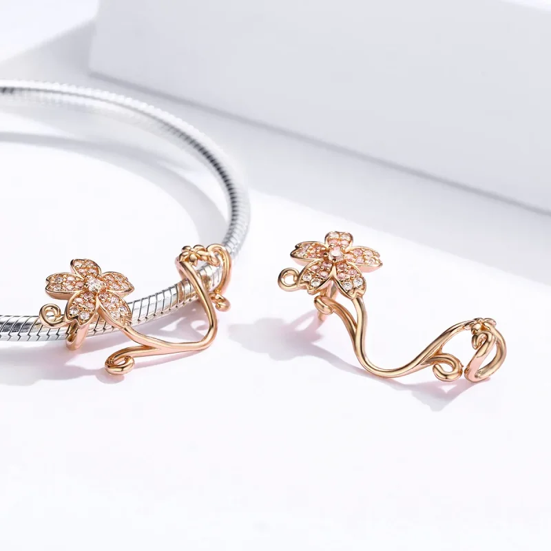 (image for) Pandora Style Rose Gold Cherry Blossoms Charm - SCC1033-C - View 4