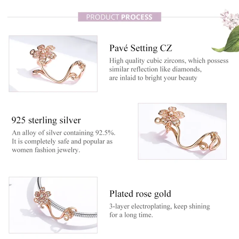 (image for) Pandora Style Rose Gold Cherry Blossoms Charm - SCC1033-C - View 6