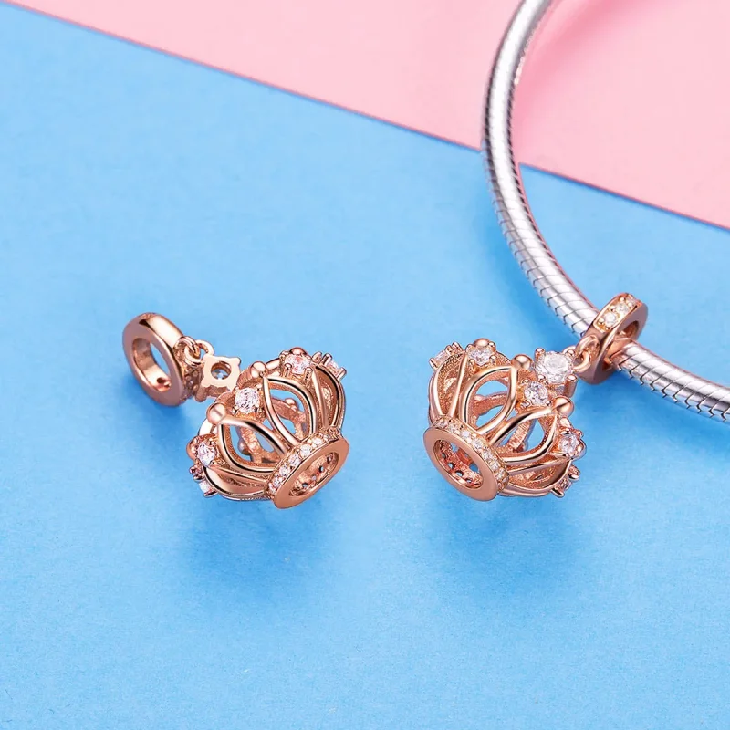 (image for) Pandora Style Rose Gold Regal Crown Dangle Charm - SCC1121 - View 3