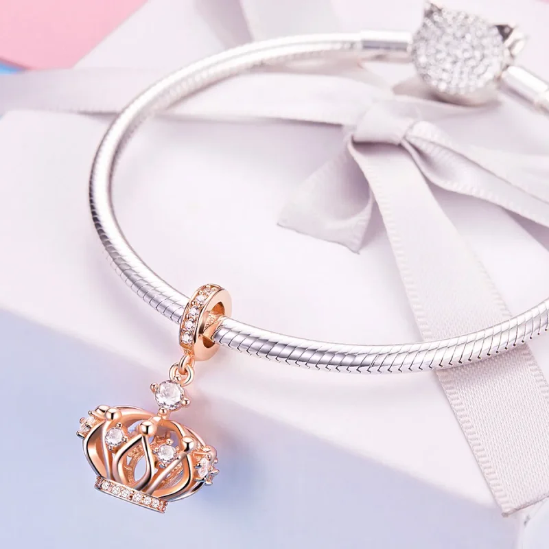 (image for) Pandora Style Rose Gold Regal Crown Dangle Charm - SCC1121 - View 4