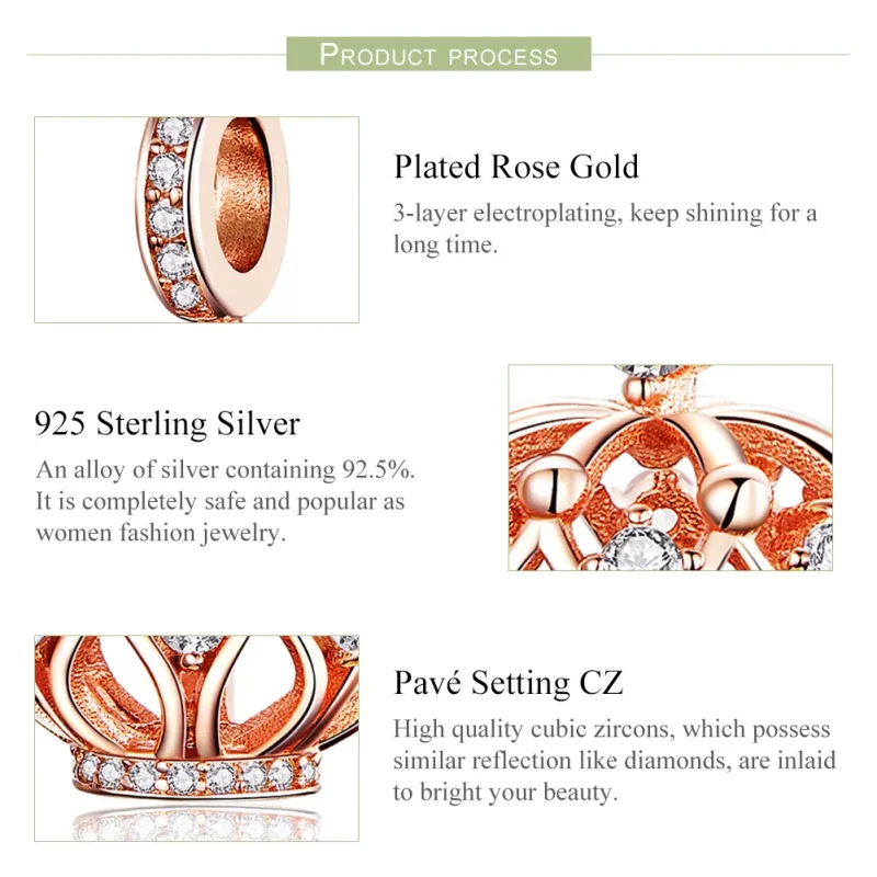 (image for) Pandora Style Rose Gold Regal Crown Dangle Charm - SCC1121 - View 6