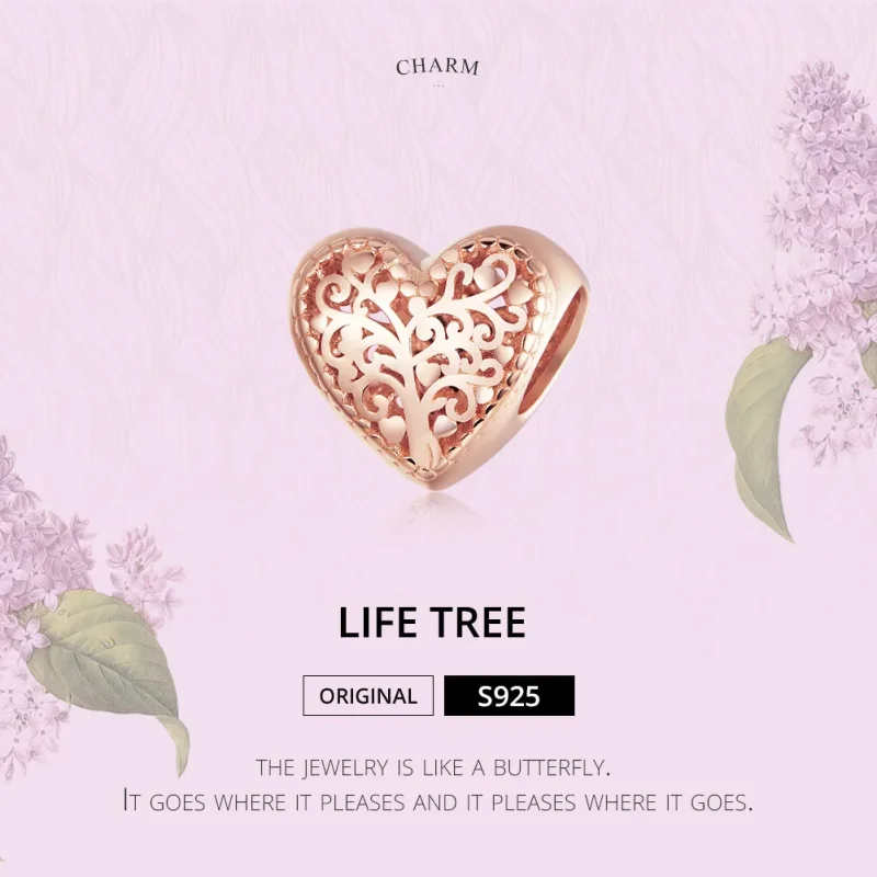 (image for) Pandora Style Rose Gold Rose Family Tree Charm - BSC215 - View 6