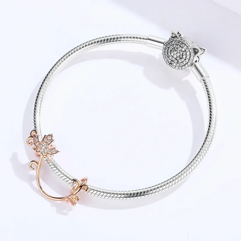 (image for) Pandora Style Rose Gold Slient Leaves Charm - SCC1254 - View 3