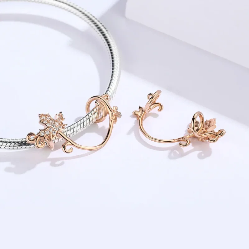 (image for) Pandora Style Rose Gold Slient Leaves Charm - SCC1254 - View 4