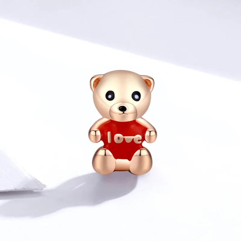 (image for) Pandora Style Rose Gold Teddy Bear Charm - BSC228 - View 2
