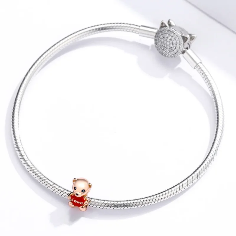 (image for) Pandora Style Rose Gold Teddy Bear Charm - BSC228 - View 3