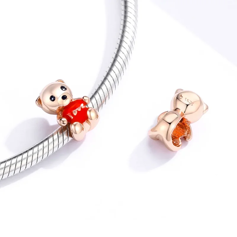 (image for) Pandora Style Rose Gold Teddy Bear Charm - BSC228 - View 4