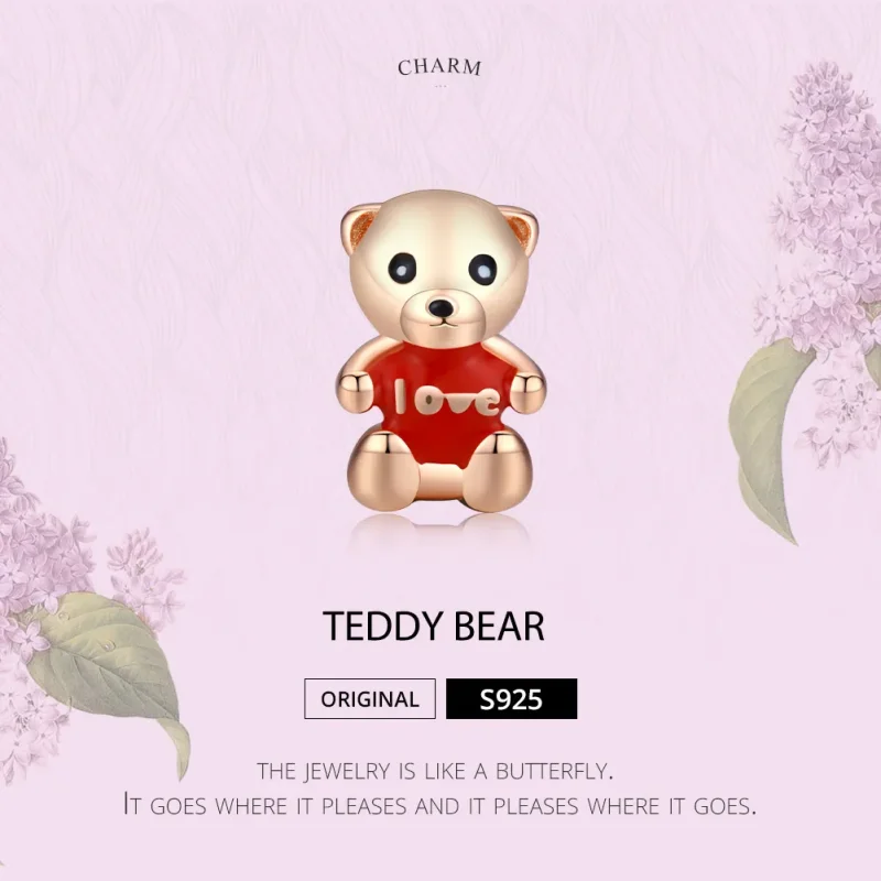 (image for) Pandora Style Rose Gold Teddy Bear Charm - BSC228 - View 6