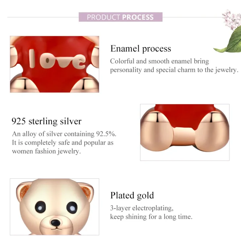 (image for) Pandora Style Rose Gold Teddy Bear Charm - BSC228 - View 8