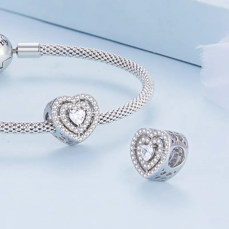 (image for) Pandora Style Shining Heart Charm - BSC662 - View 5
