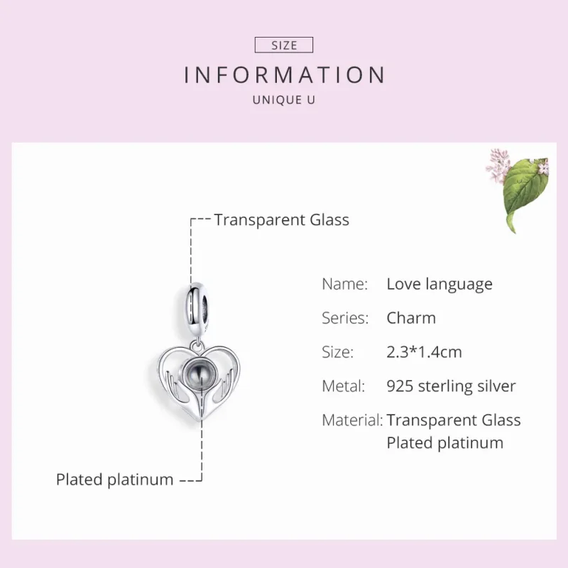 (image for) Pandora Style Silver 100 Languages I Love You Dangle - SCC1307 - View 3