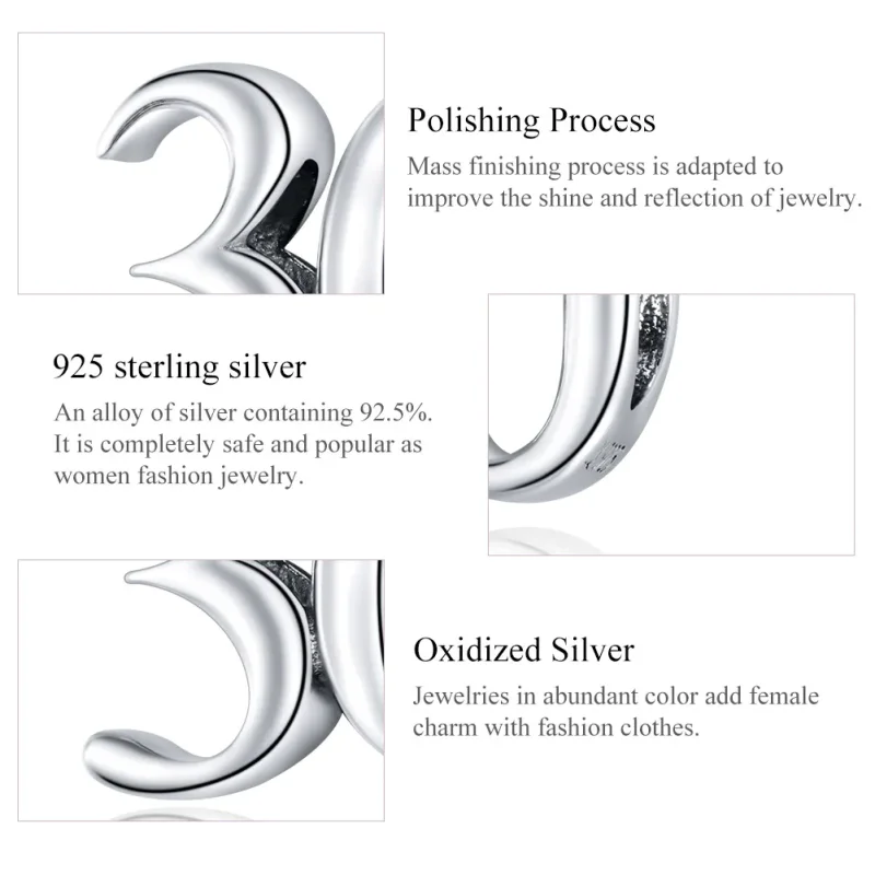 (image for) Pandora Style Silver 30Th Birthday Charm - SCC1622 - View 7