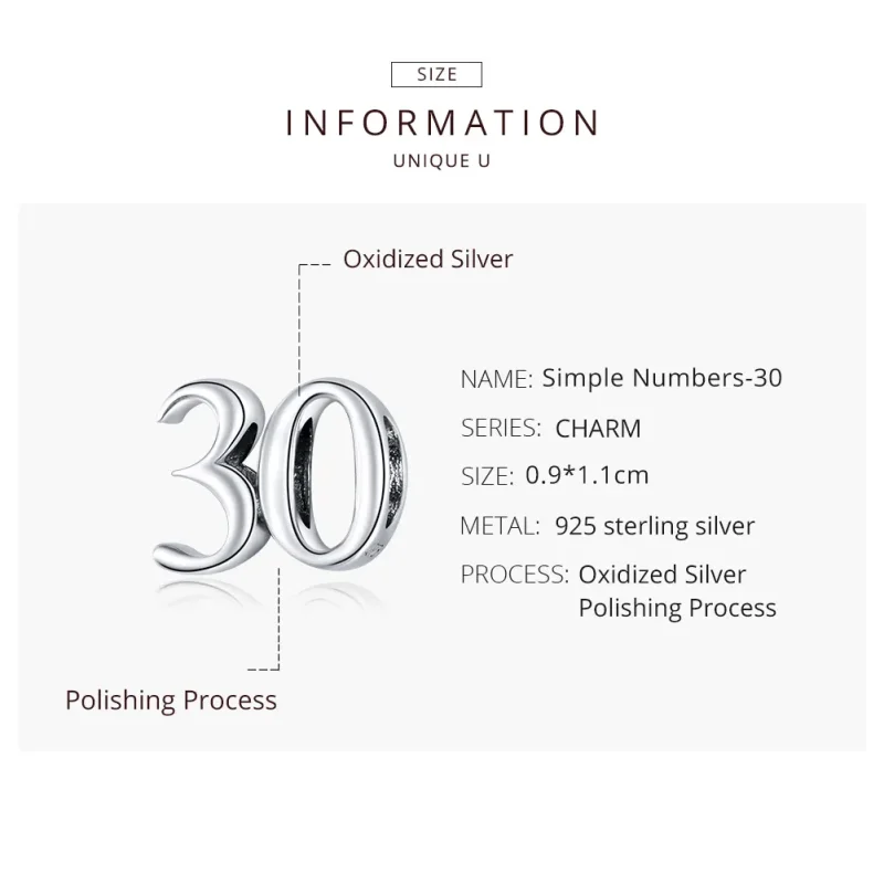 (image for) Pandora Style Silver 30Th Birthday Charm - SCC1622 - View 8
