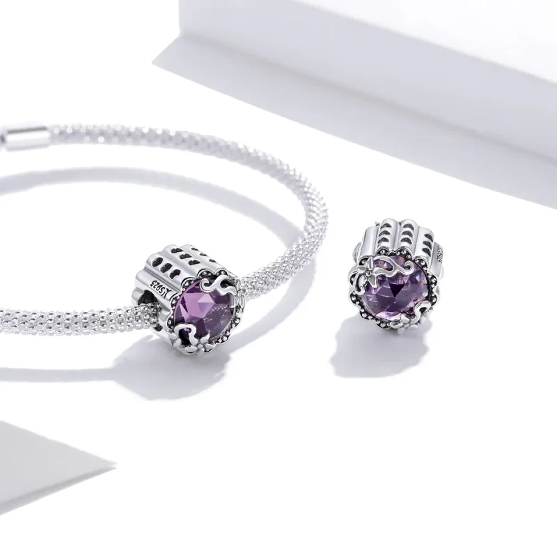 (image for) Pandora Style Silver Amethyst Pattern Charm - SCC1796 - View 4