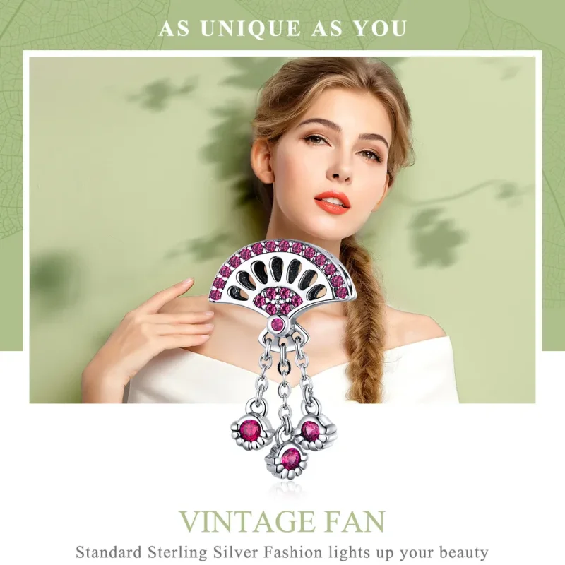 (image for) Pandora Style Silver Ancient Fan Dangle - SCC1070 - View 2