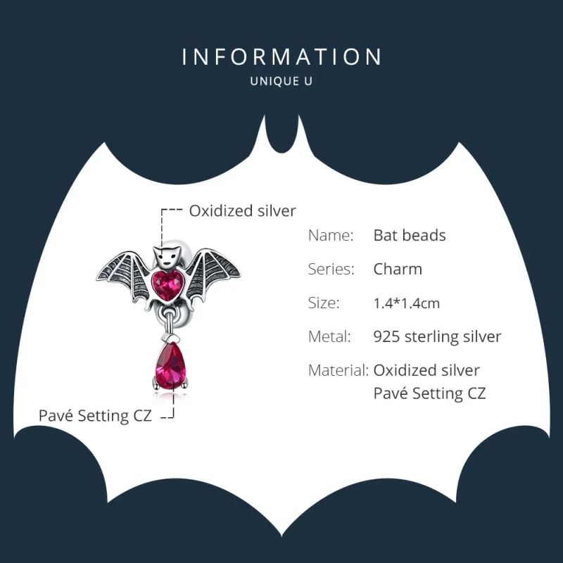 (image for) Pandora Style Silver Bat Charm - SCC1779 - View 6