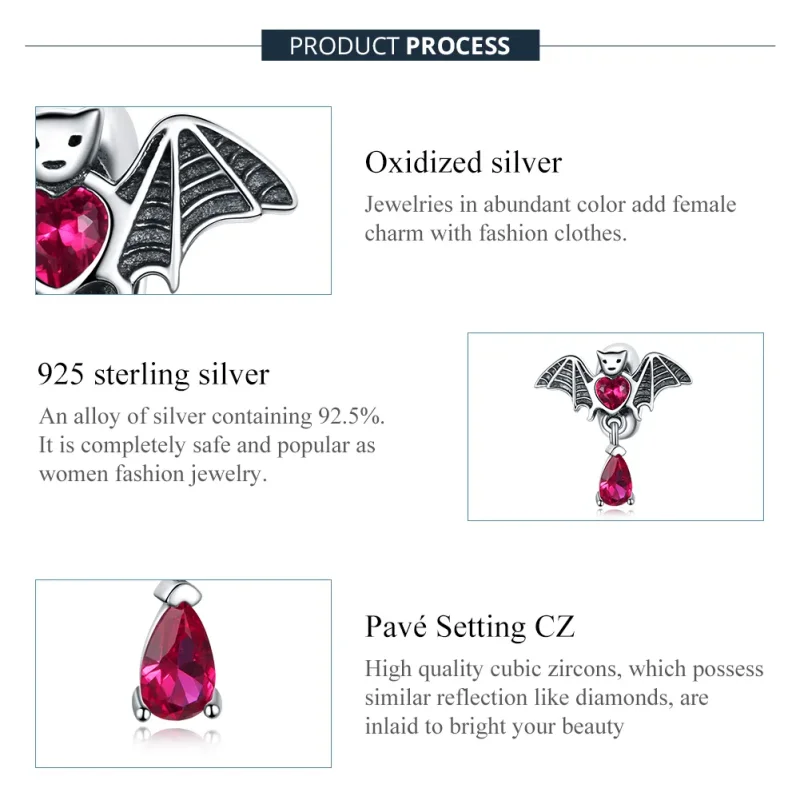 (image for) Pandora Style Silver Bat Charm - SCC1779 - View 7