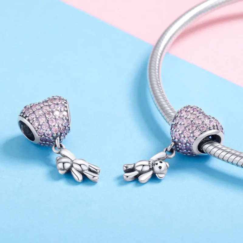 (image for) Pandora Style Silver Bear and Balloon Charm - SCC1054 - View 4