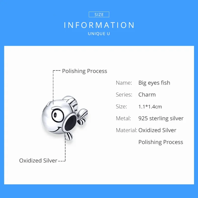 (image for) Pandora Style Silver Big Eyes Fish Charm - SCC1477 - View 6