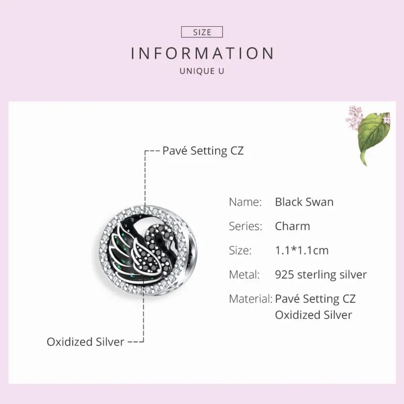 (image for) Pandora Style Silver Black Swan Charm - SCC1342 - View 7