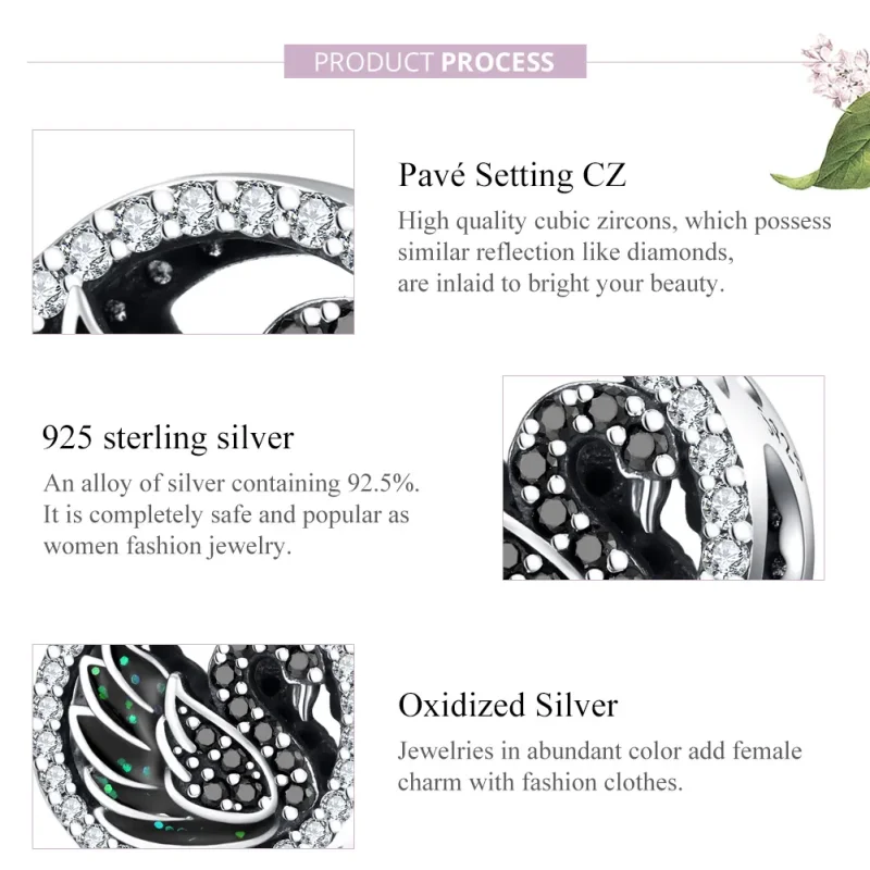 (image for) Pandora Style Silver Black Swan Charm - SCC1342 - View 8