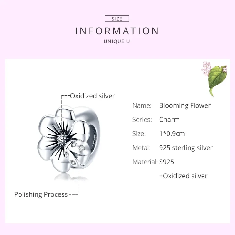 (image for) Pandora Style Silver Blooming Flower Charm - SCC1722 - View 6