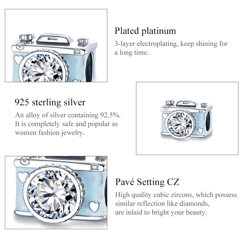 (image for) Pandora Style Silver Blue Camera Charm - BSC264 - View 7