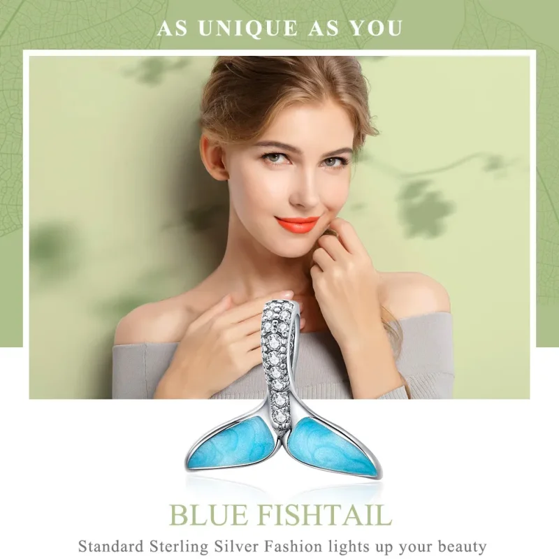 (image for) Pandora Style Silver Blue Fishtail Charm - SCC1067 - View 2