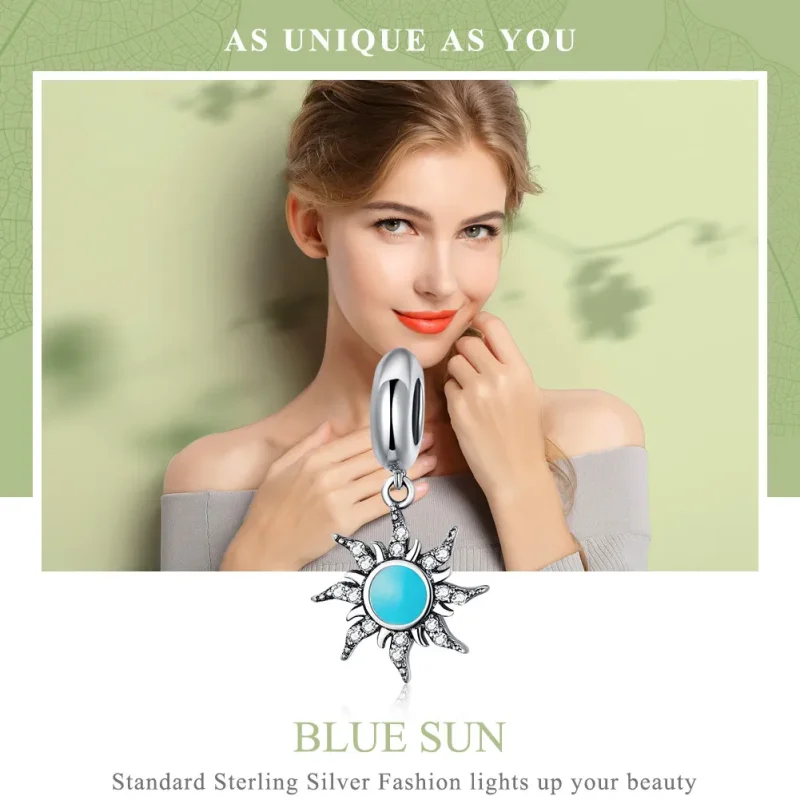 (image for) Pandora Style Silver Blue Sun Dangle Charm - SCC1068 - View 2