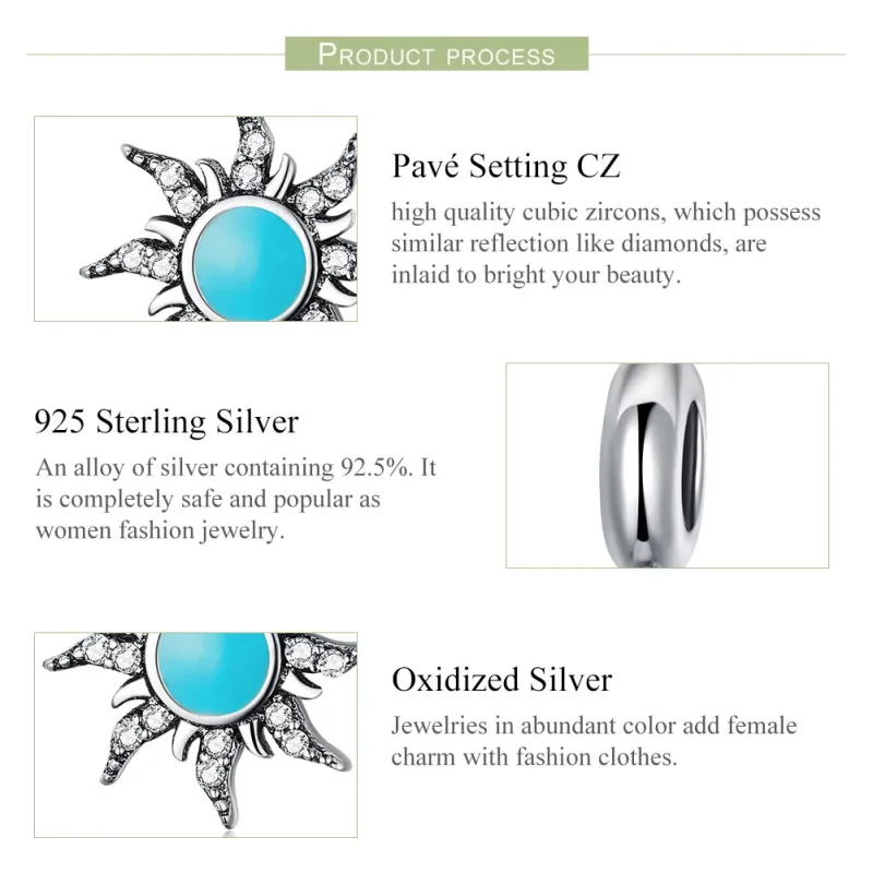(image for) Pandora Style Silver Blue Sun Dangle Charm - SCC1068 - View 5