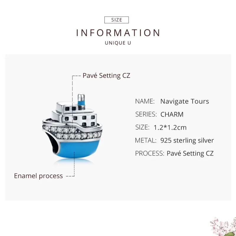 (image for) Pandora Style Silver Boat Charm - SCC1379 - View 7