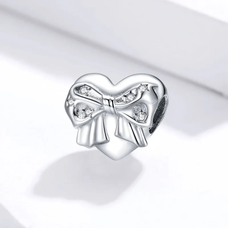 (image for) Pandora Style Silver Bow & Love Heart Charm - BSC381 - View 2