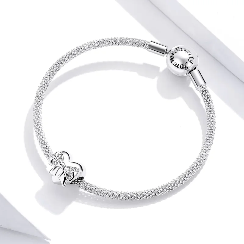 (image for) Pandora Style Silver Bow & Love Heart Charm - BSC381 - View 3