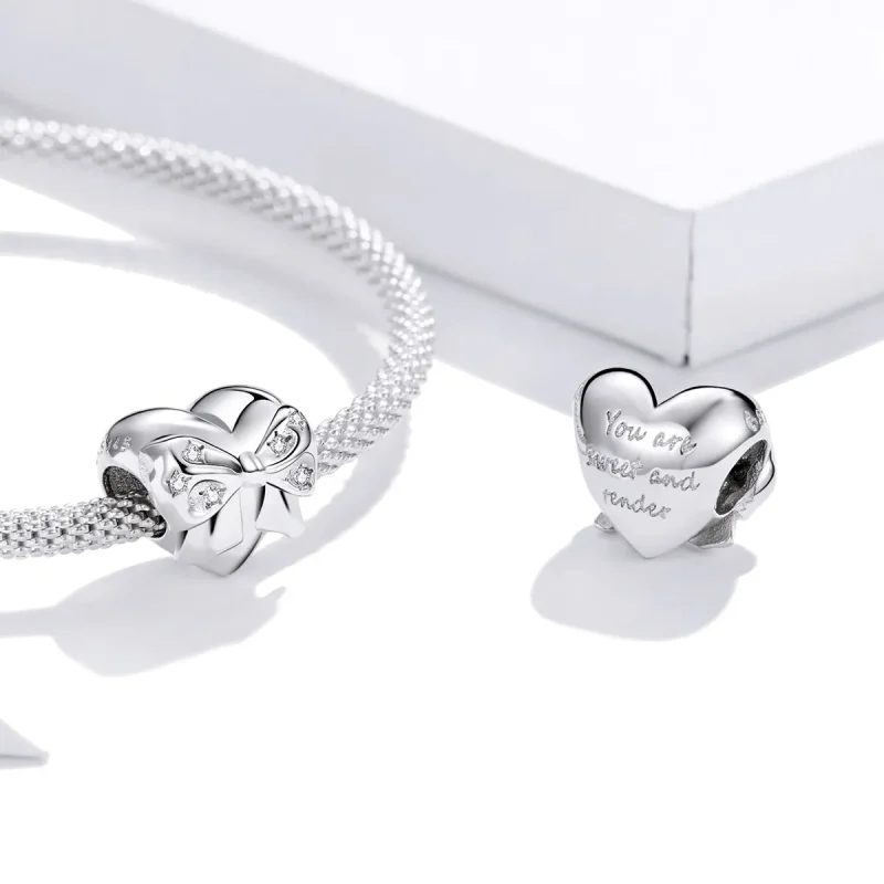 (image for) Pandora Style Silver Bow & Love Heart Charm - BSC381 - View 4