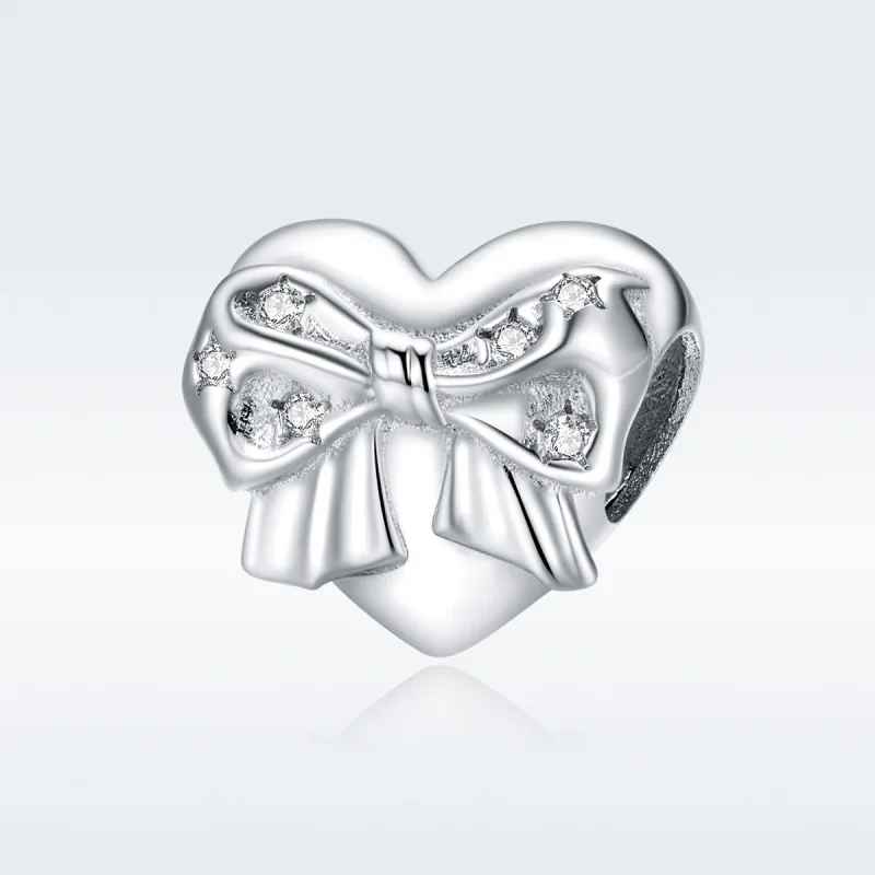 (image for) Pandora Style Silver Bow & Love Heart Charm - BSC381 - View 5