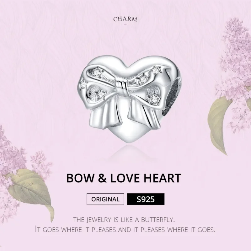 (image for) Pandora Style Silver Bow & Love Heart Charm - BSC381 - View 6