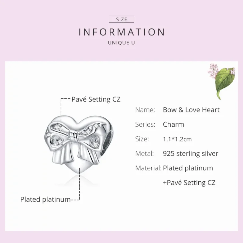 (image for) Pandora Style Silver Bow & Love Heart Charm - BSC381 - View 7