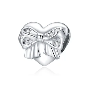 (image for) Pandora Style Silver Bow & Love Heart Charm - BSC381