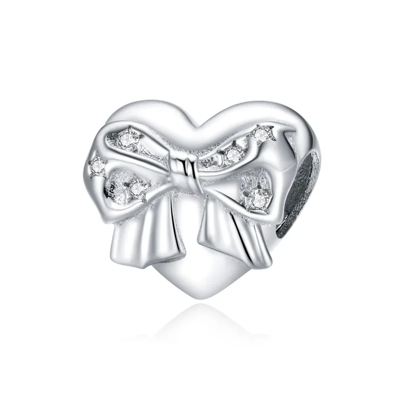 (image for) Pandora Style Silver Bow & Love Heart Charm - BSC381