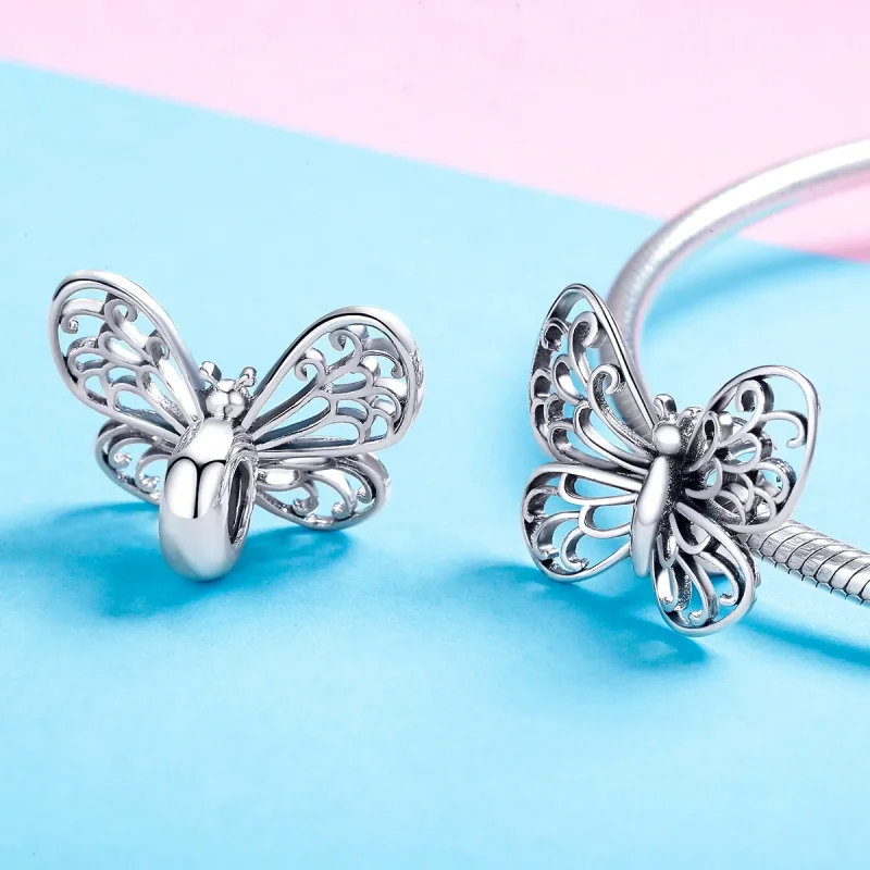 (image for) Pandora Style Silver Butterfly Charm - BSC062 - View 4