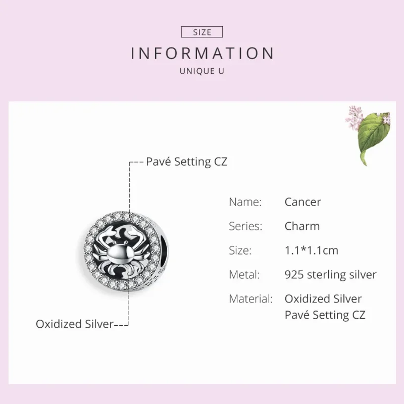 (image for) Pandora Style Silver Cancer Charm - SCC1213 - View 3