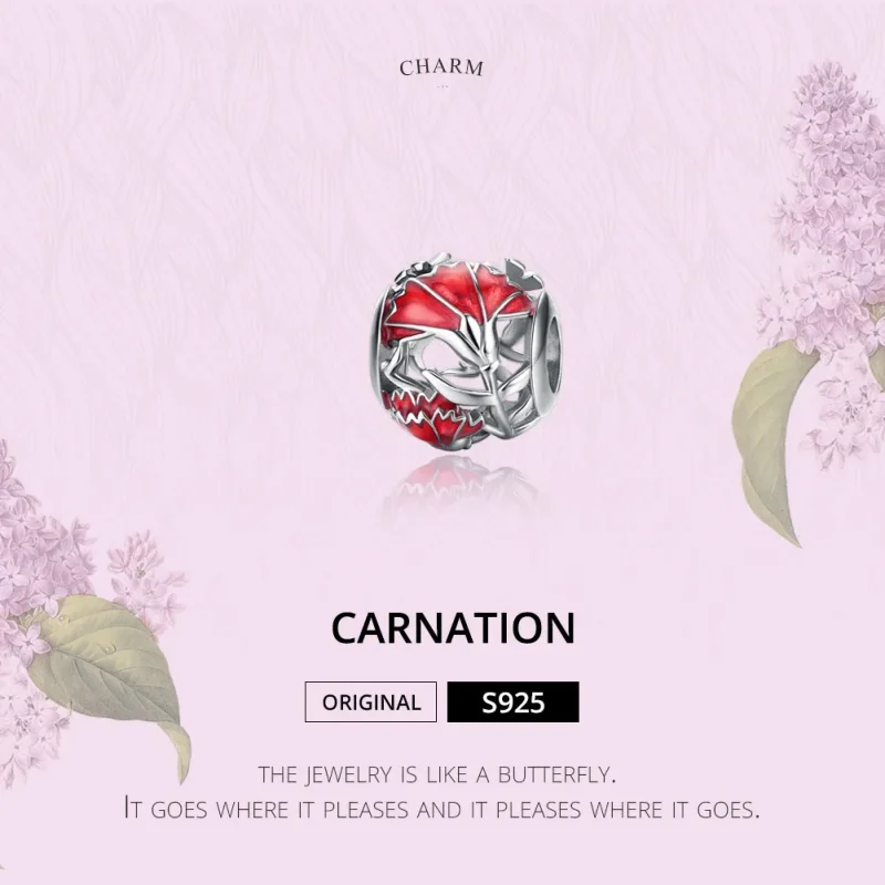 (image for) Pandora Style Silver Carnation Charm - BSC097 - View 6