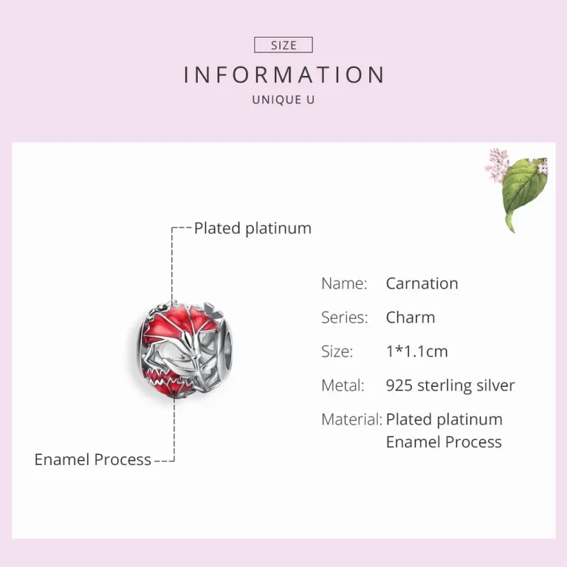 (image for) Pandora Style Silver Carnation Charm - BSC097 - View 7