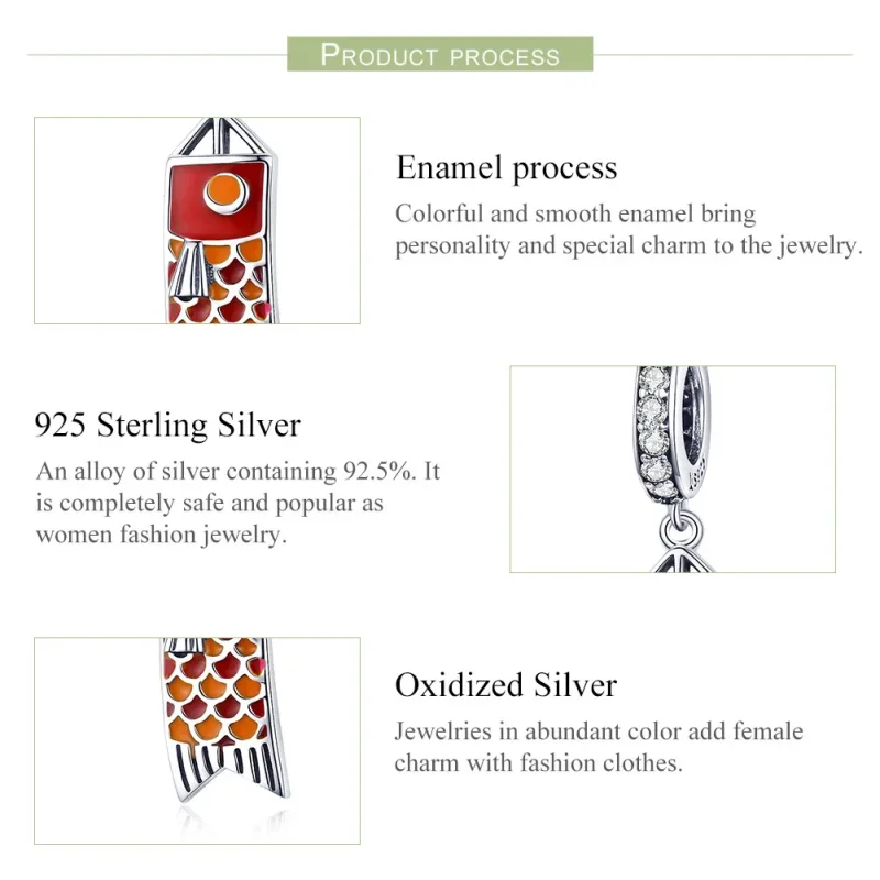 (image for) Pandora Style Silver Carp Streamer Dangle - SCC1085 - View 4