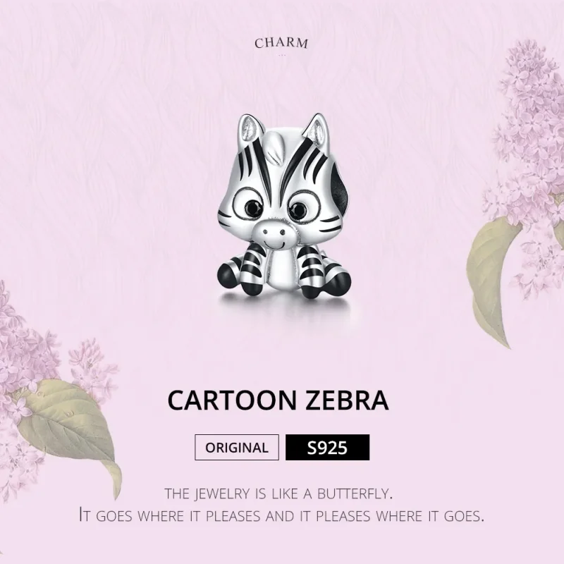 (image for) Pandora Style Silver Cartoon Zebra Charm - BSC387 - View 6