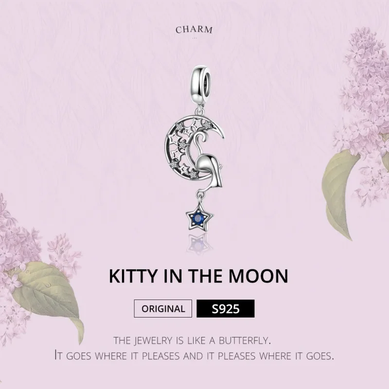 (image for) Pandora Style Silver Cat Play with Stars Dangle Charm - SCC1205 - View 2