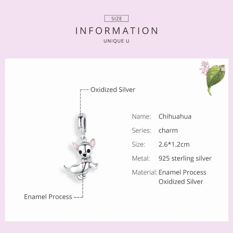 (image for) Pandora Style Silver Chihuahua Dangle - SCC1317 - View 3