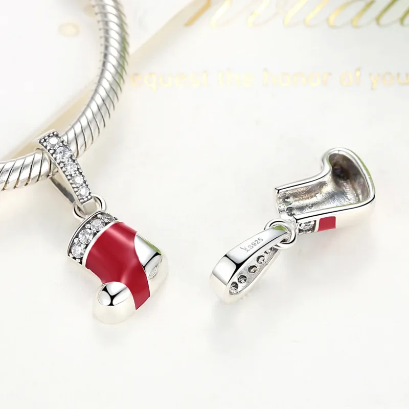 (image for) Pandora Style Silver Christmas Socks Dangle - SCC074 - View 3