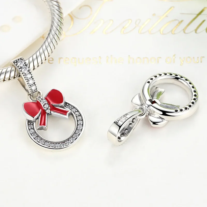 (image for) Pandora Style Silver Christmas Wreath Dangle - SCC077 - View 2
